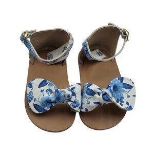 Janie and Jack Blue Floral Bow Sandals, Size 12 - 18 Months